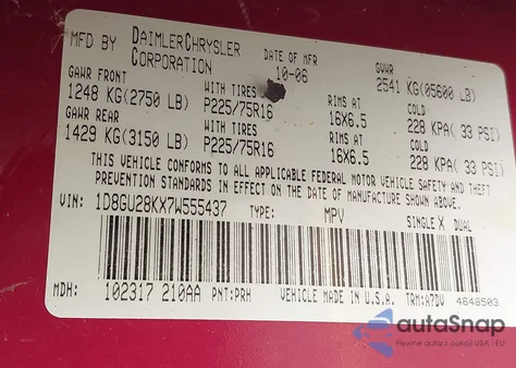 2007 Dodge Nitro Sxt from USA, damaged, VIN 1D8GU28KX7W555437